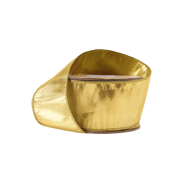 2 1/2" Wired Metallic Dupioni Ribbon | Bright Gold | 10 Yard Roll