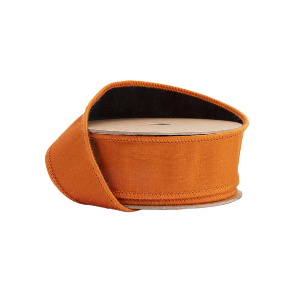 1 1/2" Wired Double-fused Dupioni Ribbon | Orange/Black | 10 Yard Roll