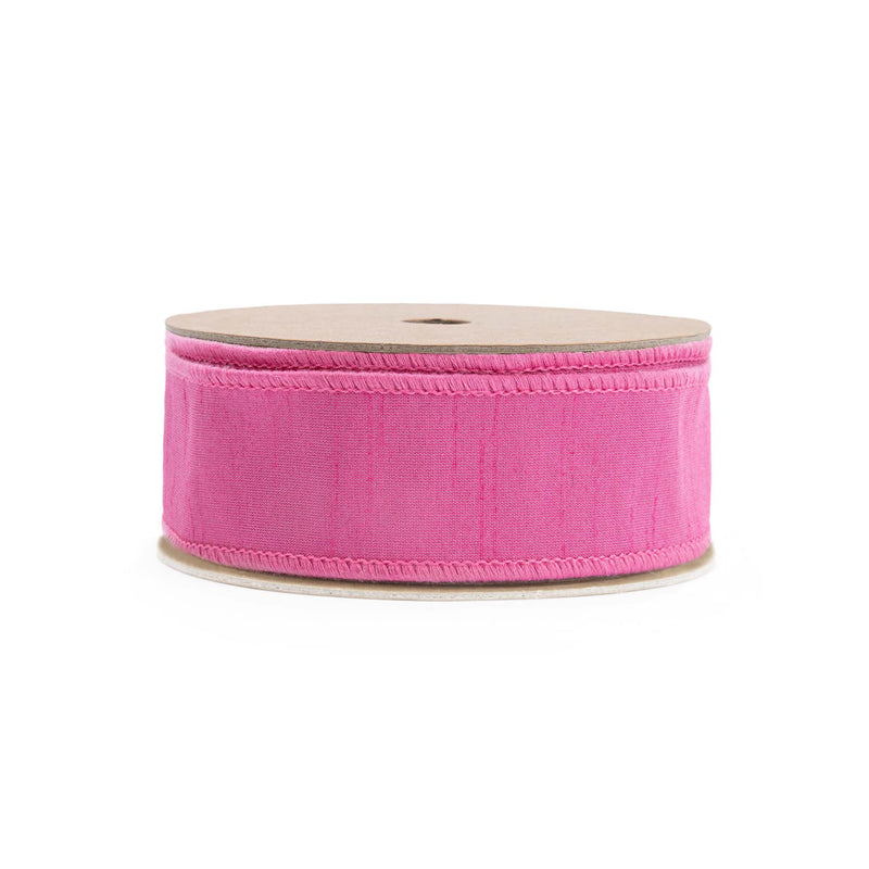 1 1/2" Wired Double-fused Dupioni Ribbon | Red/Hot Pink | 10 Yard Roll