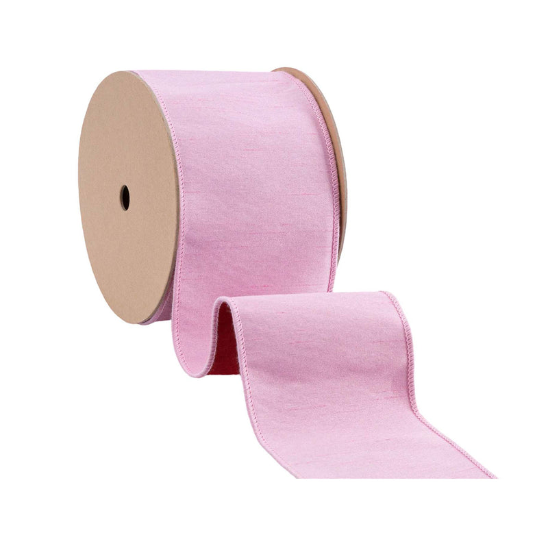 4" Wired Double-fused Dupioni Ribbon | Red/Lt Pink| 10 Yard Roll