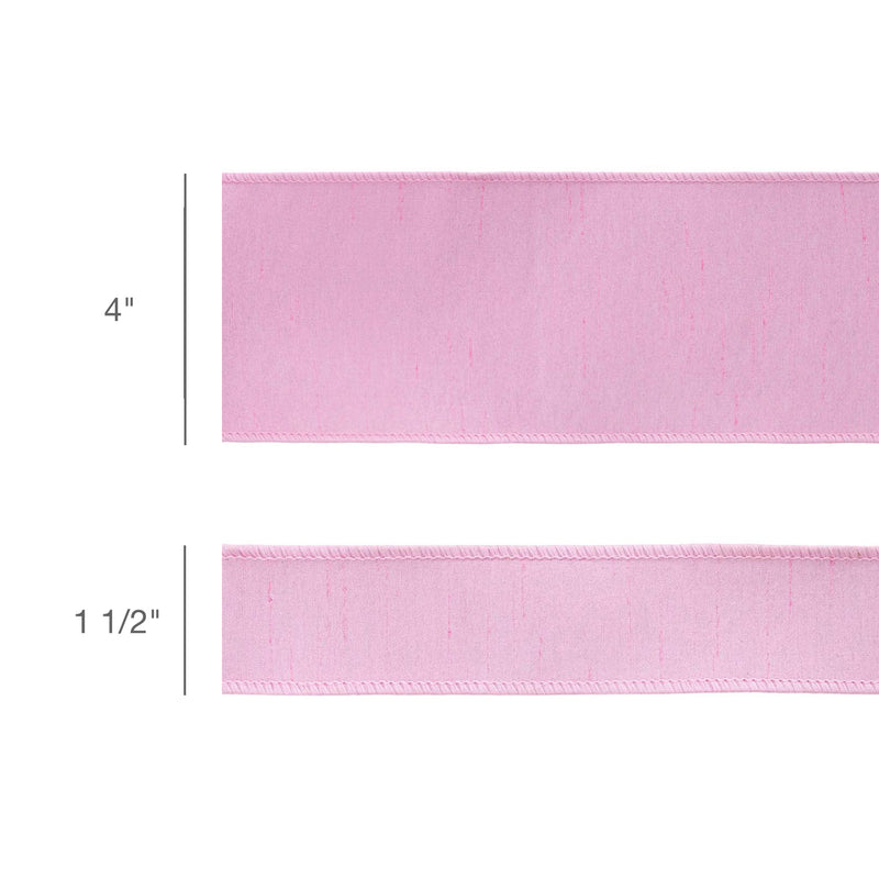 4" Wired Double-fused Dupioni Ribbon | Red/Lt Pink| 10 Yard Roll