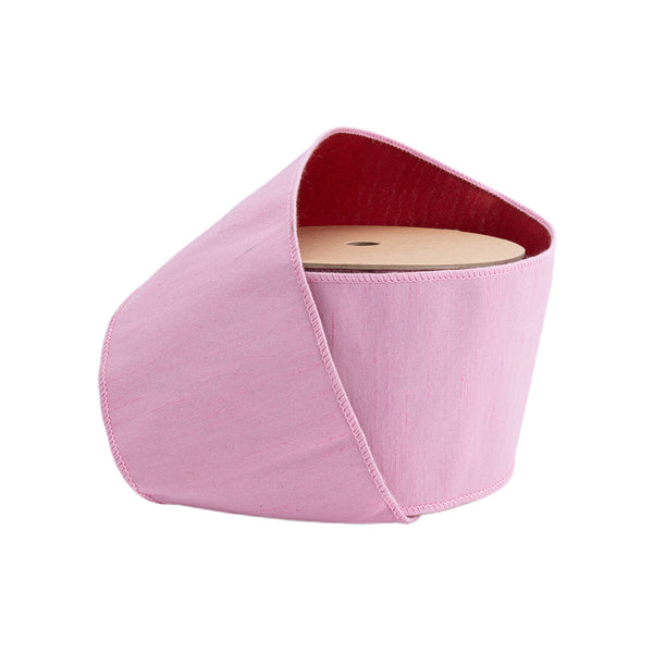 4" Wired Double-fused Dupioni Ribbon | Red/Lt Pink| 10 Yard Roll