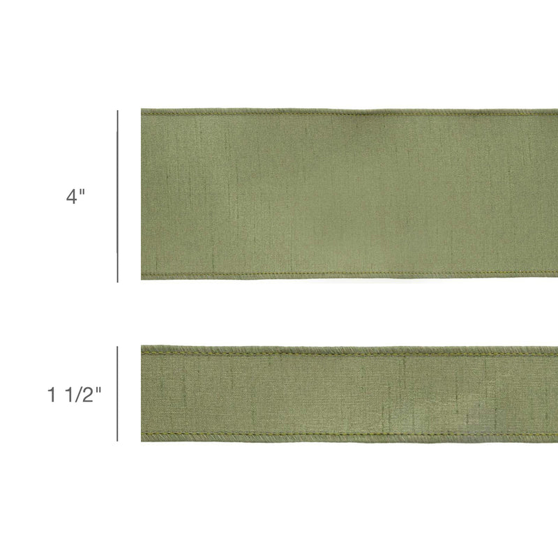 4" Wired Double-fused Dupioni Ribbon | Red/Moss Green | 10 Yard Roll