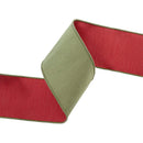 4" Wired Double-fused Dupioni Ribbon | Red/Moss Green | 10 Yard Roll