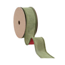 1 1/2" Wired Double-fused Dupioni Ribbon | Red/Moss Green | 10 Yard Roll