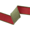 1 1/2" Wired Double-fused Dupioni Ribbon | Red/Moss Green | 10 Yard Roll