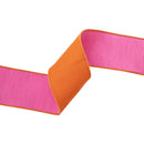 4" Wired Double-fused Dupioni Ribbon | Orange/Hot Pink | 10 Yard Roll