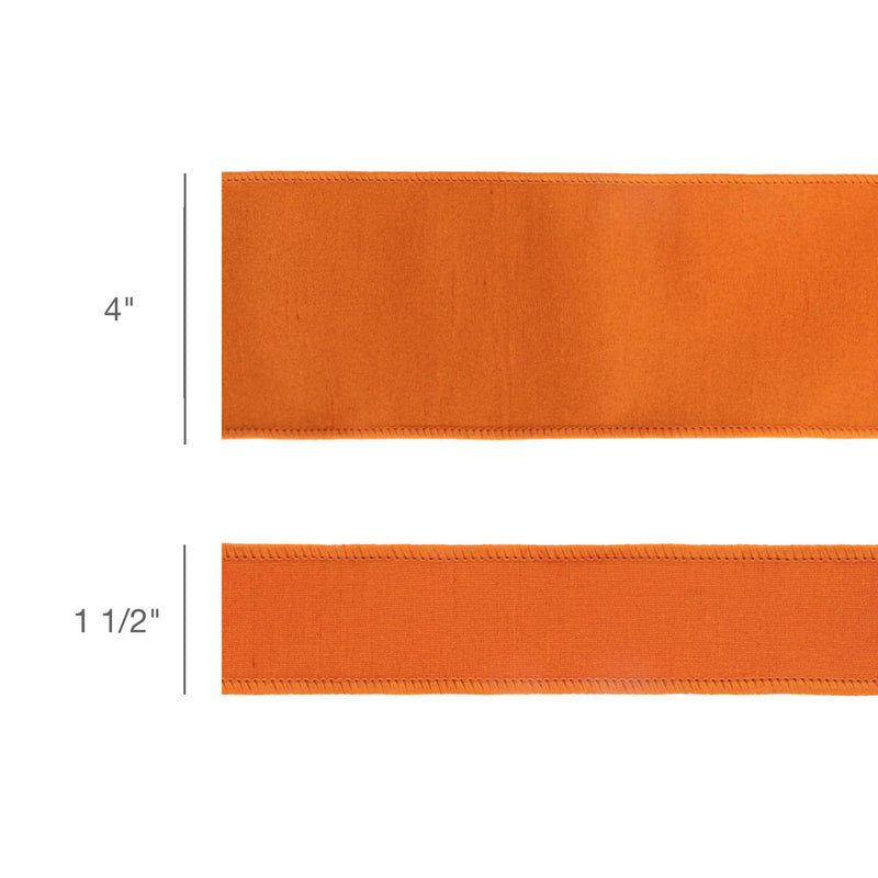 1 1/2" Wired Double-fused Dupioni Ribbon | Orange/Hot Pink | 10 Yard Roll