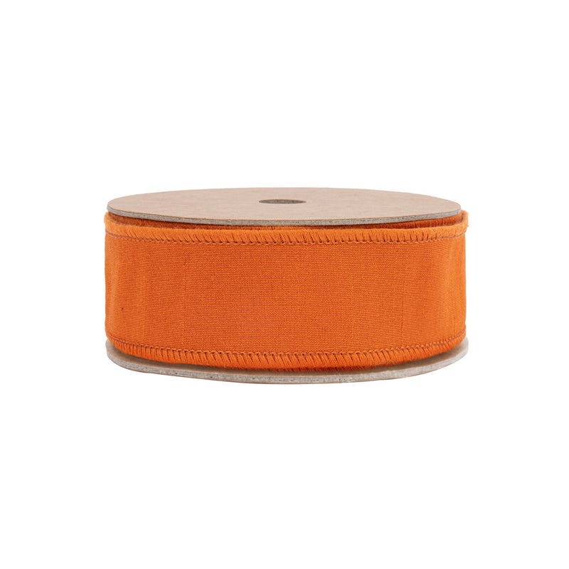 1 1/2" Wired Double-fused Dupioni Ribbon | Orange/Hot Pink | 10 Yard Roll