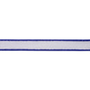 1" Wired Dupioni Ribbon | White w/ Navy Blue Piping and Backing | 10 Yard Roll