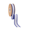 1" Wired Dupioni Ribbon | White w/ Navy Blue Piping and Backing | 10 Yard Roll