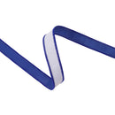 1" Wired Dupioni Ribbon | White w/ Navy Blue Piping and Backing | 10 Yard Roll