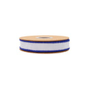 1" Wired Dupioni Ribbon | White w/ Navy Blue Piping and Backing | 10 Yard Roll