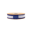 1" Wired Dupioni Ribbon | White w/ Navy Blue Piping and Backing | 10 Yard Roll