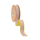 1" Wired Dupioni Ribbon | Light Pink w/ Green Piping and Backing | 10 Yard Roll