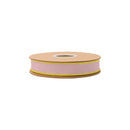 1" Wired Dupioni Ribbon | Light Pink w/ Green Piping and Backing | 10 Yard Roll