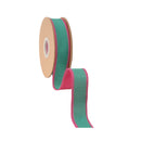 1" Wired Dupioni Ribbon | Green w/ Hot Pink Piping and Backing | 10 Yard Roll