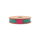 1" Wired Dupioni Ribbon | Green w/ Hot Pink Piping and Backing | 10 Yard Roll