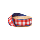 1 1/2" Wired Dupioni Ribbon | Red Checks w/ Navy Blue Backing | 10 Yard Roll