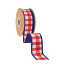1 1/2" Wired Dupioni Ribbon | Red Checks w/ Navy Blue Backing | 10 Yard Roll