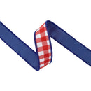 1 1/2" Wired Dupioni Ribbon | Red Checks w/ Navy Blue Backing | 10 Yard Roll