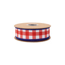 1 1/2" Wired Dupioni Ribbon | Red Checks w/ Navy Blue Backing | 10 Yard Roll