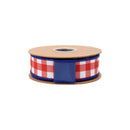 1 1/2" Wired Dupioni Ribbon | Red Checks w/ Navy Blue Backing | 10 Yard Roll