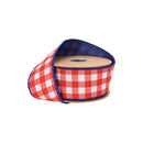 2 1/2" Wired Dupioni Ribbon | Red Checks w/ Navy Blue Backing | 10 Yard Roll