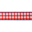 2 1/2" Wired Dupioni Ribbon | Red Checks w/ Navy Blue Backing | 10 Yard Roll