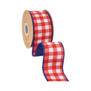 2 1/2" Wired Dupioni Ribbon | Red Checks w/ Navy Blue Backing | 10 Yard Roll