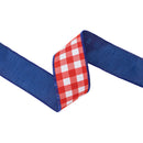 2 1/2" Wired Dupioni Ribbon | Red Checks w/ Navy Blue Backing | 10 Yard Roll