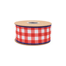2 1/2" Wired Dupioni Ribbon | Red Checks w/ Navy Blue Backing | 10 Yard Roll