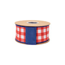 2 1/2" Wired Dupioni Ribbon | Red Checks w/ Navy Blue Backing | 10 Yard Roll