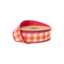 1 1/2" Wired Dupioni Ribbon | Red Checks w/ Hot Pink Backing | 10 Yard Roll