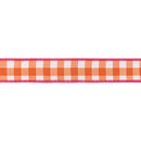 1 1/2" Wired Dupioni Ribbon | Orange Checks w/ Hot Pink Backing | 10 Yard Roll