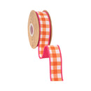 1 1/2" Wired Dupioni Ribbon | Orange Checks w/ Hot Pink Backing | 10 Yard Roll