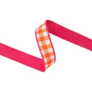 1 1/2" Wired Dupioni Ribbon | Orange Checks w/ Hot Pink Backing | 10 Yard Roll
