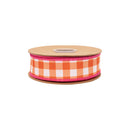 1 1/2" Wired Dupioni Ribbon | Orange Checks w/ Hot Pink Backing | 10 Yard Roll