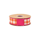 1 1/2" Wired Dupioni Ribbon | Orange Checks w/ Hot Pink Backing | 10 Yard Roll