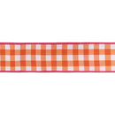 2 1/2" Wired Dupioni Ribbon | Orange Checks w/ Hot Pink Backing | 10 Yard Roll