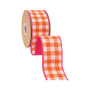 2 1/2" Wired Dupioni Ribbon | Orange Checks w/ Hot Pink Backing | 10 Yard Roll