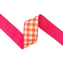 2 1/2" Wired Dupioni Ribbon | Orange Checks w/ Hot Pink Backing | 10 Yard Roll