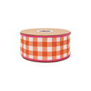 2 1/2" Wired Dupioni Ribbon | Orange Checks w/ Hot Pink Backing | 10 Yard Roll