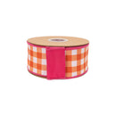 2 1/2" Wired Dupioni Ribbon | Orange Checks w/ Hot Pink Backing | 10 Yard Roll