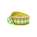 1 1/2" Wired Dupioni Ribbon | Green Checks w/ Lime Green Backing | 10 Yard Roll