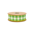 1 1/2" Wired Dupioni Ribbon | Green Checks w/ Yellow Backing | 10 Yard Roll