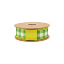 1 1/2" Wired Dupioni Ribbon | Green Checks w/ Yellow Backing | 10 Yard Roll