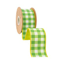 2 1/2" Wired Dupioni Ribbon | Green Checks w/ Yellow Backing | 10 Yard Roll
