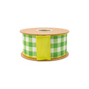 2 1/2" Wired Dupioni Ribbon | Green Checks w/ Yellow Backing | 10 Yard Roll