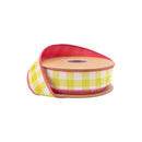 1 1/2" Wired Dupioni Ribbon | Lime Checks w/ Hot Pink Backing | 10 Yard Roll